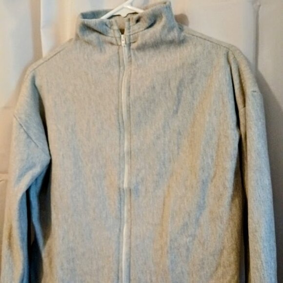 New Funnel neck Full Zip up Sweatshirt womens M Heather Gray Terry knit HighNeck - Picture 4 of 11